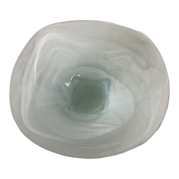 Pier 1 Imports White Swirl Recycled Glass Abstract Square Bowl Spain VTG EUC - Picture 2 of 16